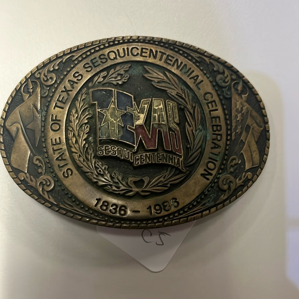 TEXAS Sesquicentennia brass belt buckle